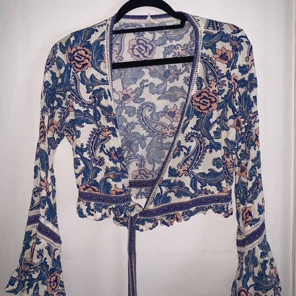 Spell Etienne blue floral wrap top - Picture 4 of 7